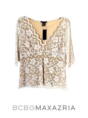 NWT Ivory 3/4 Sleeve Stretch Lace Top